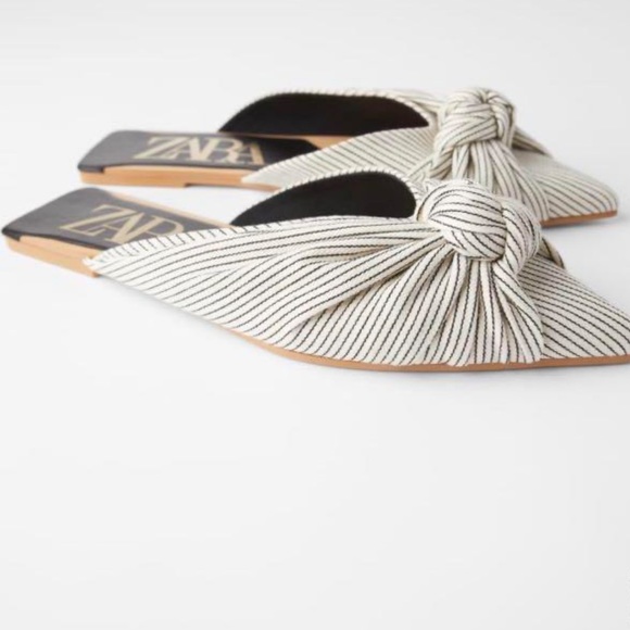 Zara Knotted Striped Mules Slip On Bow Flats size 40 US size 9 - Picture 4 of 12